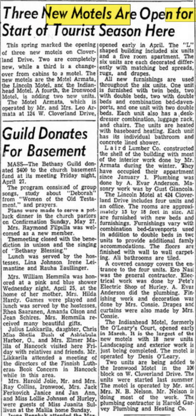 Indianhead Motel - May 05 1956 Article